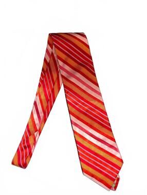 Ted Baker Men's Striped Silk Tie in Red, Pink, and Orange